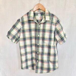 Gap Boys XL 14 Short Sleeve Button Up Shirt Plaid Cotton Blue Green Spring EUC
